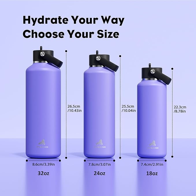 POWCAN 18oz Travel Water Bottle: Leakproof, Keep Cold 24H, BPA-Free, Lid with Handle, Insulated Water Bottle with Straw for School, Outdoors, Running, Camping, Gym, Playground, Teens (Violet's Tale)