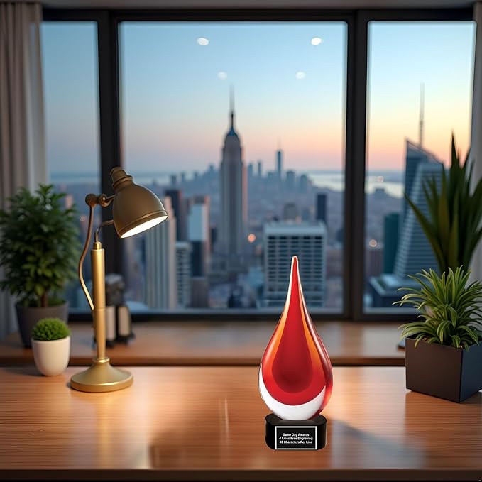 Hand-Blown Art Glass Award – Custom Engraved Elegant Award for Corporate, Sports Retirement Volunteer Recognition Leadership Personal Milestones Employee Gifts