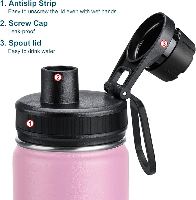 koodee Insulated Water Bottle, 32 oz Stainless Steel Double Wall Vacuum Wide Mouth Sport Bottle with Leakproof Spout Lid (Pink)