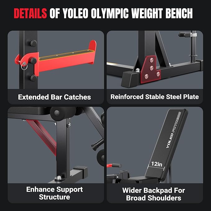 YOLEO 1980LBS Adjustable Weight Bench Set, 47.44" Wide Grip, Workout Bench with Squat Rack, Leg Extension, Preacher Curl, Bench Press with Safety Bar Catches, Weight Benches for Home Gym