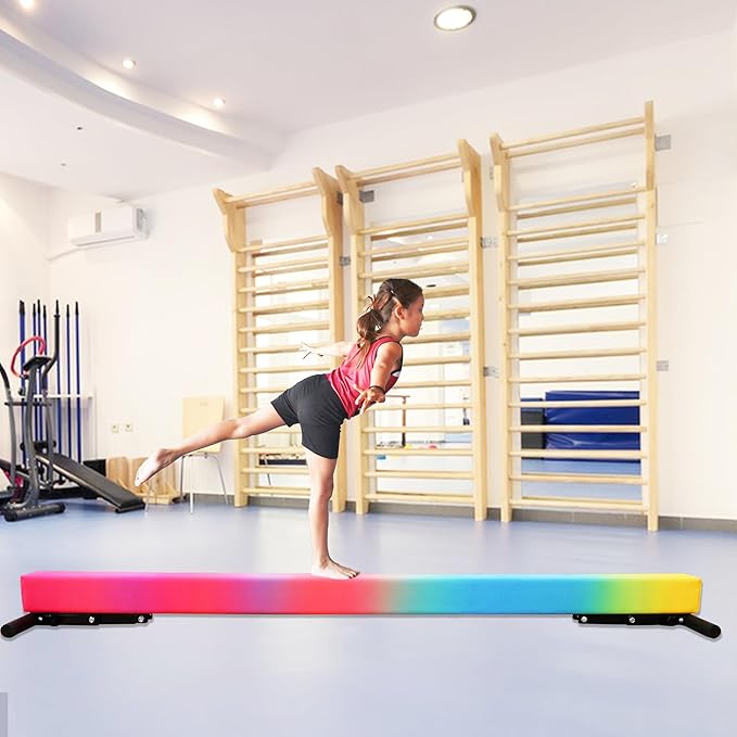PreGymnastic 8FT Balance Beam, Raised Gymnastics Beam for Kids Ages 3-12, Home Gym Equipment for Training, Adjustable Balancing Beam Indoor, Off-Ground Competition Style