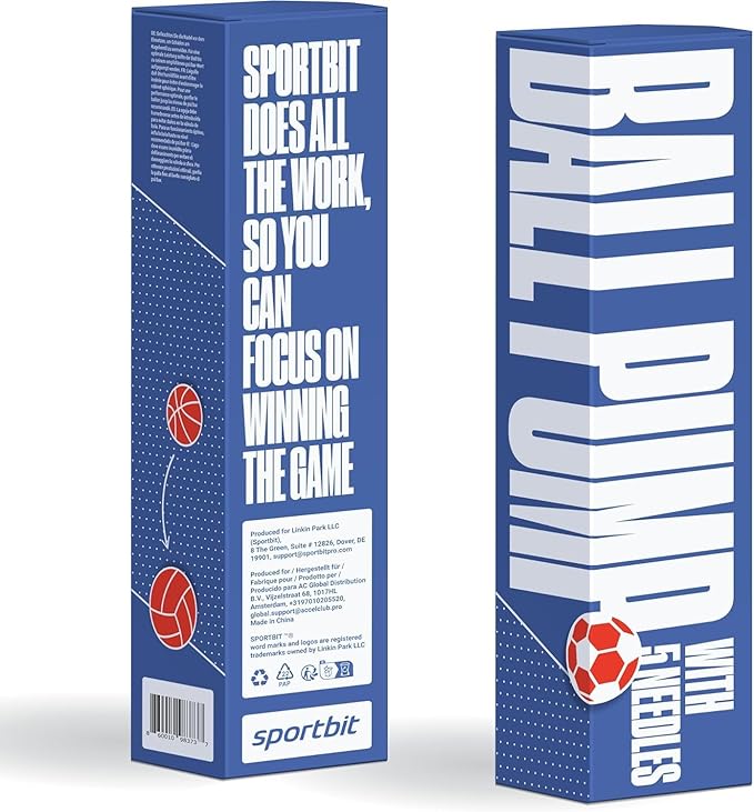 SPORTBIT Ball Pump for Sports Balls - Push & Pull Inflating System - Hand Pump for All Exercise Balls - Volleyball Pump, Basketball Inflator, Football & Soccer Ball Air Pump - Goes with 5 Needles Set