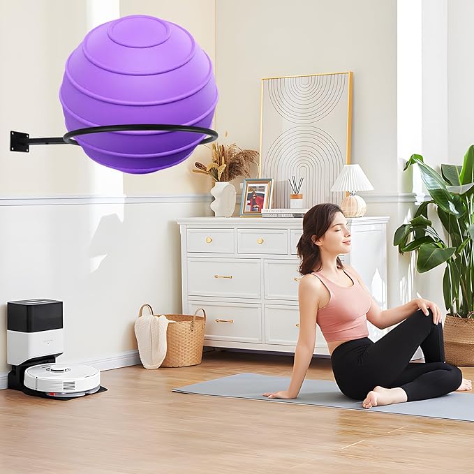 Black Yoga Ball Holder, Exercise Ball Storage Ball Holder Wall Mount Stability Ball Holder for Home and Yoga Studios or Commercial Gyms,Acts as a Yoga Ball Holder. Set of 1