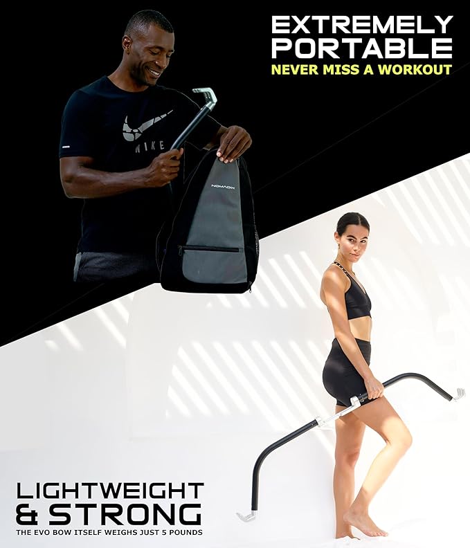 EVO Bow - All in One Portable Home Gym System with Ultra Weighted Push Up Board | Compact Strength Training and Exercise Equipment for Travel, Notched Resistance Bands for Full Body Training | 300lbs