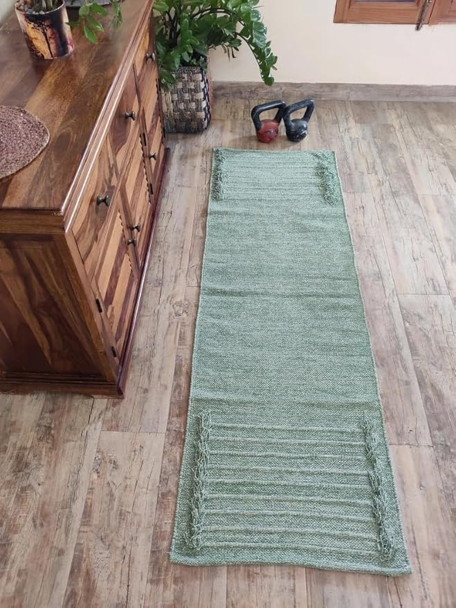 Indian Handmade100 % Organic Anti Skid Multi Colour Cotton Yoga Mat - Eco-Friendly Hand-Woven Rug - Non-Slip & Thick (24”x72”x5mm) for Hot yoga & Everyday Fitness at Home - Comfortable & Foldable Extra-Long Mat