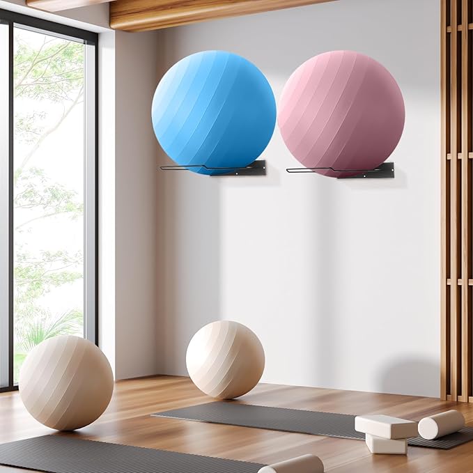 Threan Metal Medicine Ball Rack Wall Mounted 16.6'' Large Yoga Storage Ball Rack Thickened Black Sport Exercise Equipment Holder for Gyms Studios Home Space