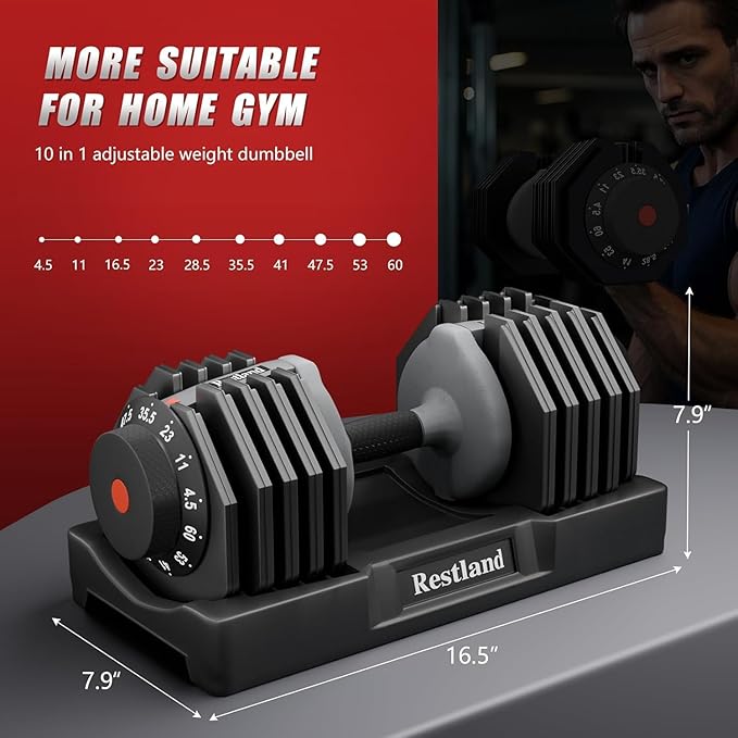 Restland Adjustable Dumbbell Set of 2 (60lb or 25lb Pair), Anti-Slip Handle with 10 or 5 Different Weights, Suitable for Men & Women Home Gym Workout