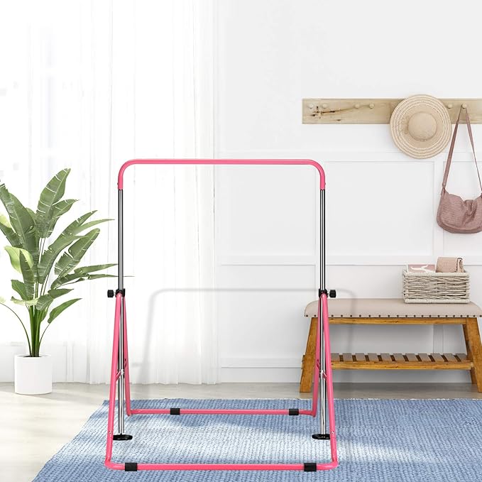 HYD-Parts Gymnastics Bar with Mat, Foldable Gymnastics Horizontal Bar Height Adjustable, Gymnastics Equipment for Kids 3-12 Ages, Children's Gifts