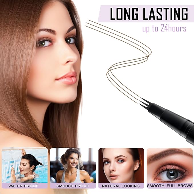 LAVONE Eyebrow Pencil, 2-In-1 Waterproof Eyebrow Pen, with 3 Tip Microblading Eyebrow Pen and Ultra-Precise Brow Pencil, Dual-ended Eyebrow Brush, for Eyebrow Makeup - Taupe