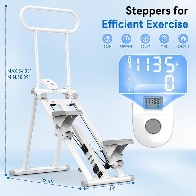 ERGOLIFE Stair Stepper with 6-Level Adjustable Resistance, 350lbs Upgrade Foldable Stairmaster Machine for Home Gym Workout, Cardio Stair Climber with Low Noise (White)