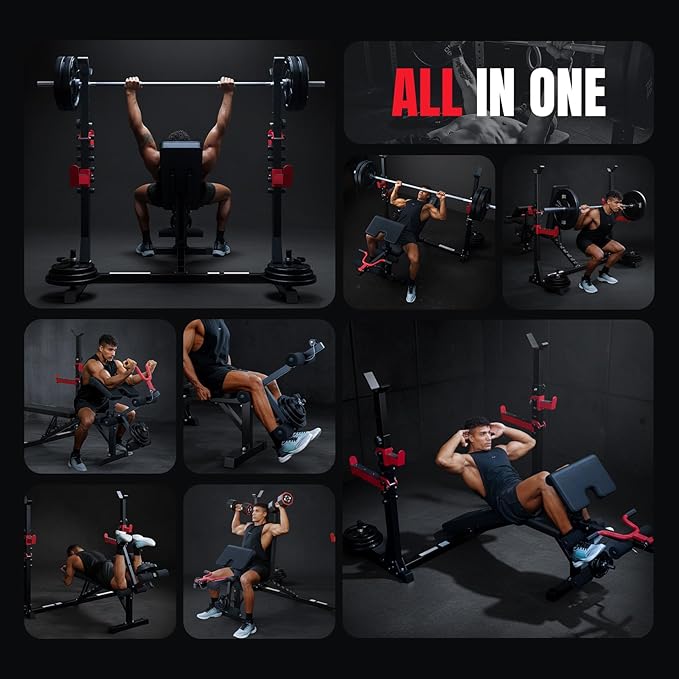 YOLEO 1980LBS Adjustable Weight Bench Set, 47.44" Wide Grip, Workout Bench with Squat Rack, Leg Extension, Preacher Curl, Bench Press with Safety Bar Catches, Weight Benches for Home Gym
