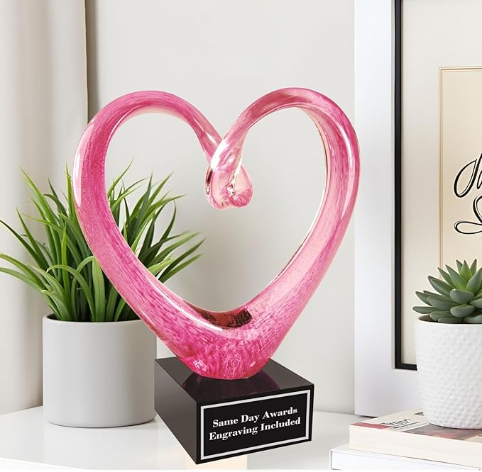 Hand-Blown Art Glass Award – Custom Engraved Elegant Award for Corporate, Sports Retirement Volunteer Recognition Leadership Personal Milestones Employee Gifts