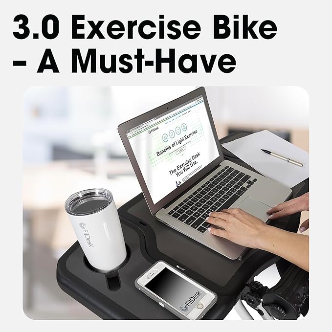 FitDesk Bike Desk 3.0 and Extension Kit Bundle - Adjustable Height Standing Desk Exercise Bike and Clamp-On Extender Attachment