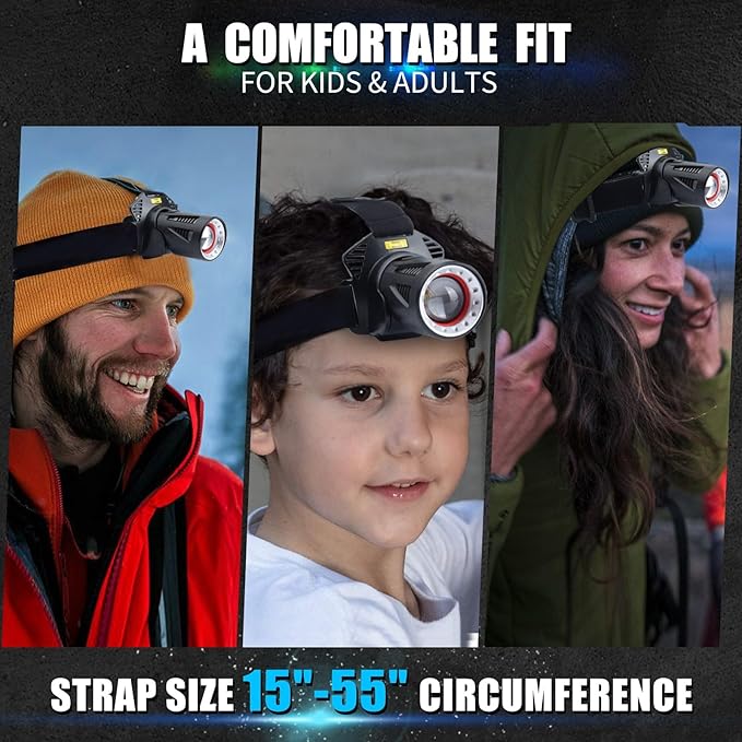 Aikertec Rechargeable Headlamp,Bright LED Head Lamp with Motion Sensor, 7 Modes, Waterproof, 45° Adjustable Angle, Zoomable, Battery Powered Headlamps for Camping, Hiking, Fishing (2 Pack)