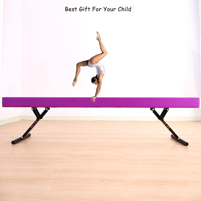8 Ft Gymnastic Balance Beam with Adjustable Height From7 inch to 22 inch for Kids Children Home Practice, Adjustable Balance Beam with Leg, High and Low Floor Gymnatic Training Beam