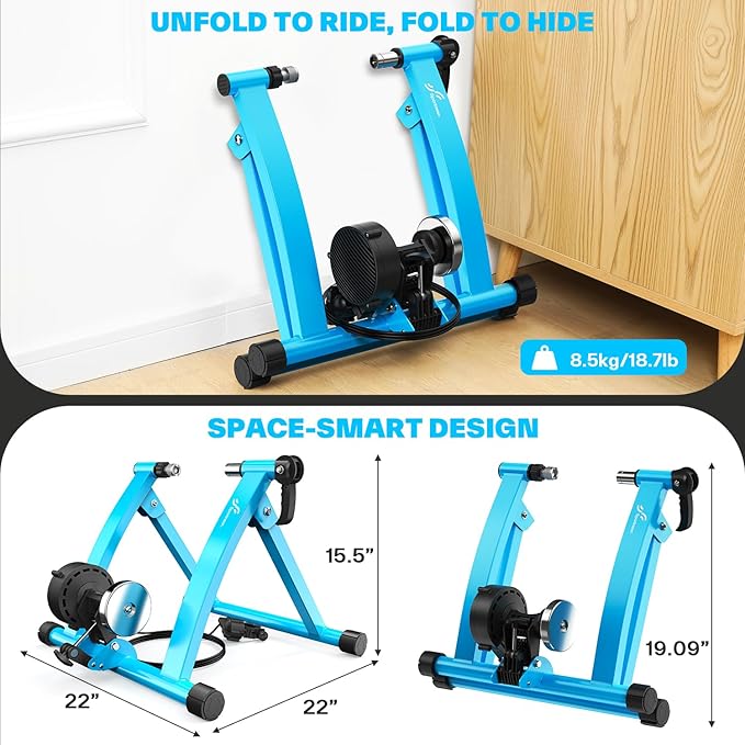 Sportneer Bike Trainer - Magnetic Stationary Bike Stand for 26-28" & 700C Wheels - Adjustable 6 Level Resistance Bike Trainer Stand for Indoor Riding with Quick Release Lever & Front Wheel Riser Block