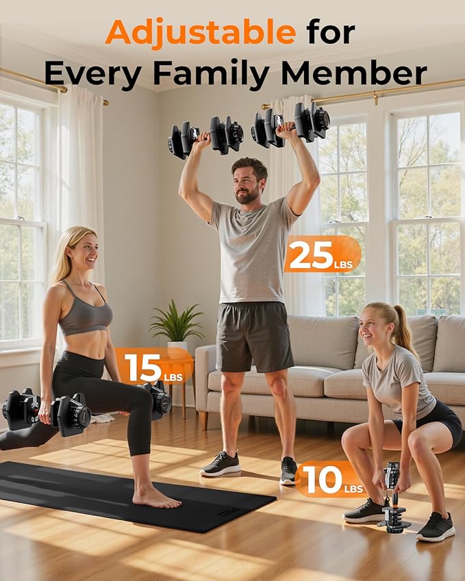 FEIERDUN 15-in-1 Adjustable Dumbbell Set, 105lb/52.5lb Weight Set Dumbbells with Storage Box, Quick Adjust Free Weight with Non-slip Handles Dumbbells for Home Gym Exercise Strength Training