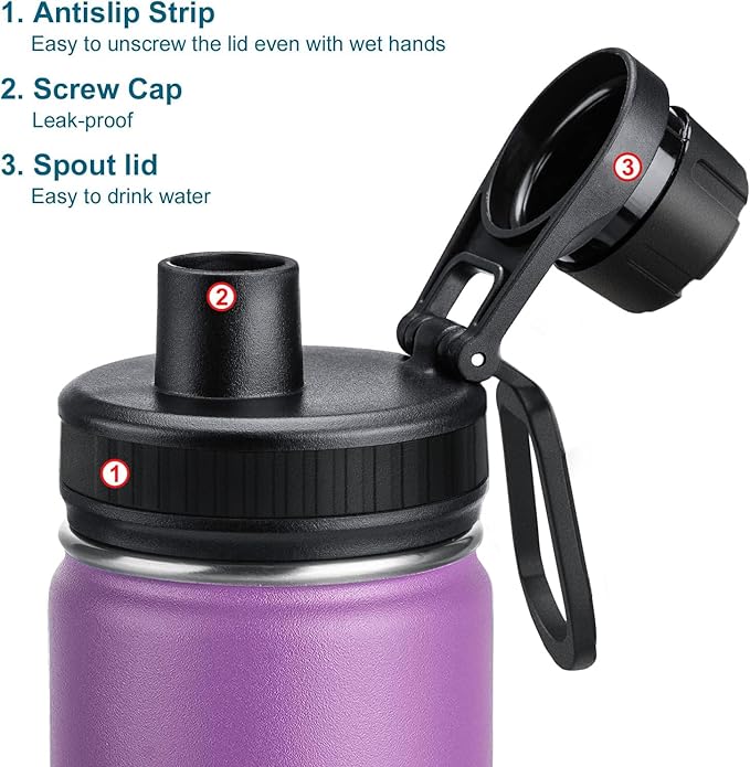 koodee Insulated Water Bottle, 32 oz Stainless Steel Double Wall Vacuum Wide Mouth Sport Bottle with Leakproof Spout Lid (Purple)