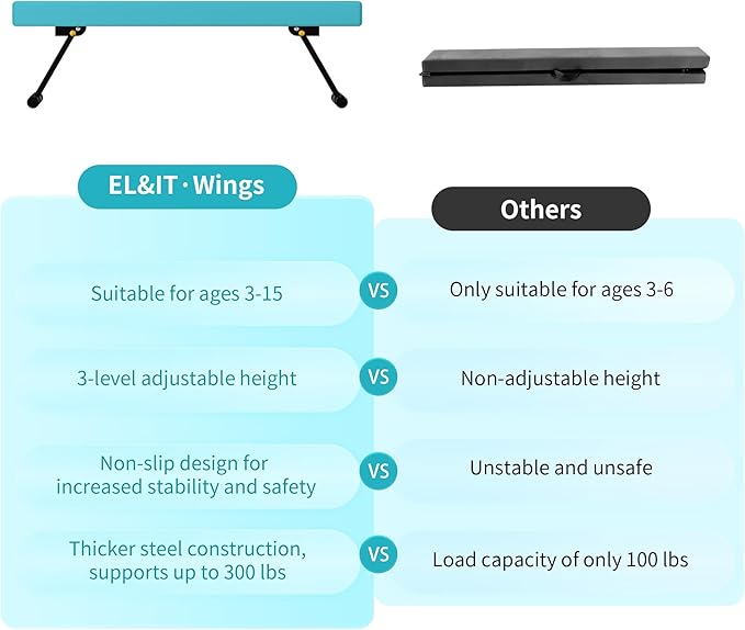 EL&IT·Wings 6ft/8ft Gymnastic Balance Beam, Adjustable High and Low Level Floor Beam - Highly Stable - Gym Practice Training Equipment for Kids Children Girls Home