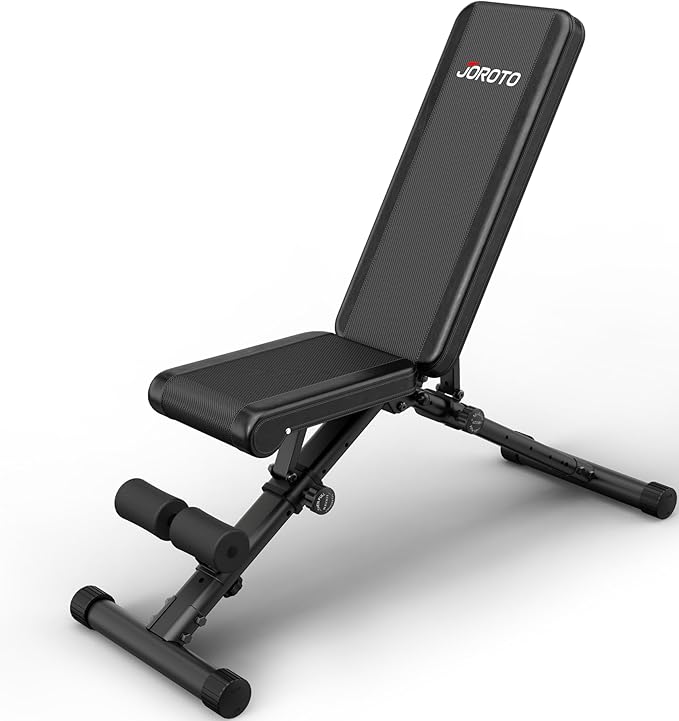 JOROTO Adjustable Weight Bench, Foldable Workout Bench for Home Gym Strength Training, Incline Decline Flat Bench Press with Wheels and Extended Backrest, Full Body Workout Equipment