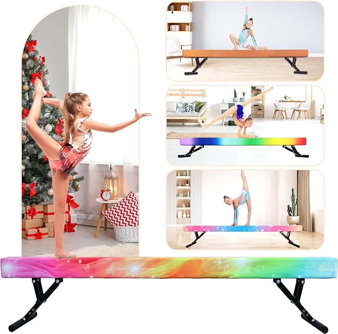 Adjustable Balance Beam for Kids, 8FT Gymnastics Beam with Anti-Slip Legs, High and Low Floor Beam for All Gymnastics Levels, Professional Gymnastic Equipment for Home, Gym Center