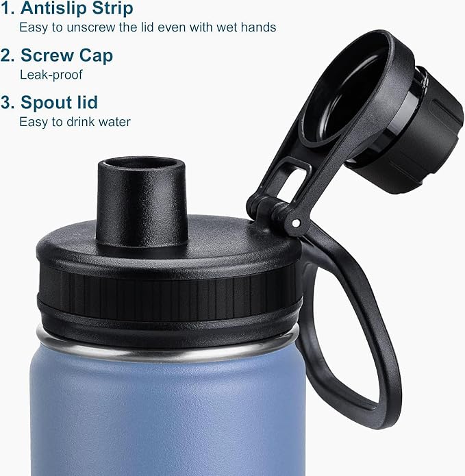 koodee Insulated Water Bottle-18 oz Stainless Steel Double Wall Vacuum Wide Mouth Sport Water Bottle with Leakproof Spout Lid (Royal Blue)