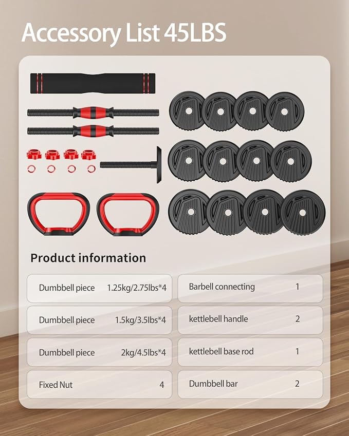 Adjustable Dumbbells, 20/30/45/70/90lbs Free Weight Set with Connector,5 in1 Dumbbells Set Used as Barbell,Kettlebells,Push up Stand,Fitness Exercises for Home Gym Suitable Men/Women