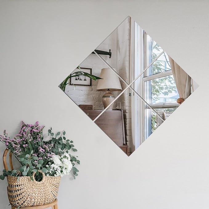 Home Gym Mirror Tiles for Wall, 12"x12"x4PCS Full Length Home Gym Workout Mirror for Garage, Bedroom, Living Room, Over The Door