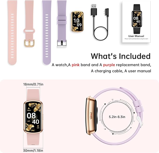 Health Fitness Tracker with 24/7 Heart Rate, Smart Watch with Blood Pressure and Blood Oxygen Monitor, Bulit-in 120+ Sport Mode, Sleep Tracking Waterproof Activity Tracker for Women Men (Pink)