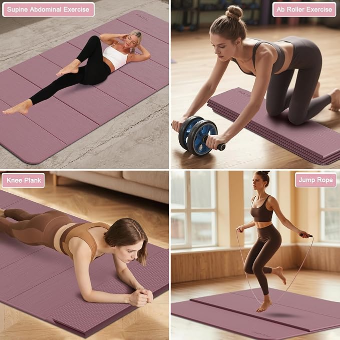 Foldable Yoga Mat thick- 2/5" (10MM) TPE Non-Slip Design, Quick Fold,Easy Storage, 75x40 Extra Long/Wide for Indoor Yoga, Pilates and Outdoor Travel Workouts