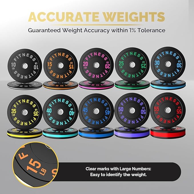 2 Inch Bumper Plates,10-500lbs,Barbell Rubber Olympic Weight Plates Set for Home Gym, Strength Training & Weight Lifting, Multiple Options Colors