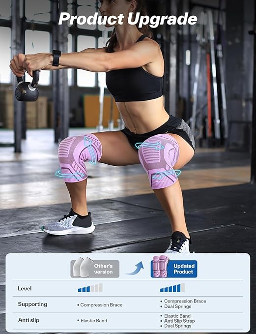 Sportneer Knee Brace with Dual Side Stabilizers – Maximum Support Compression Knee Sleeve for Men & Women, Anti-Slip Knee Support for Running, Workout, Arthritis, ACL & Pain Relief (Pink-Purple, X-Large(19"-22"))