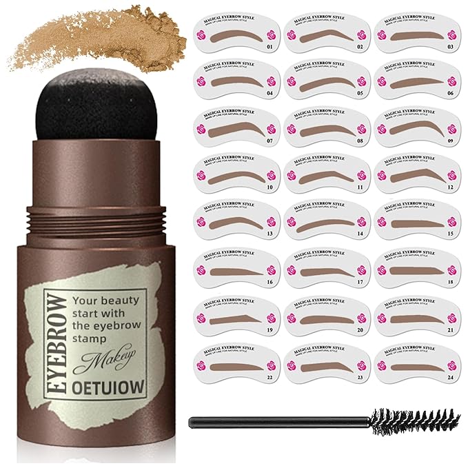 Eyebrow Stamp and Eyebrow Stencil Kit, Eye Brow Stencil Kit for Beginners 24 Reusable and Washable Eyebrow Shaping Kit, Brow Stencil and Stamp Kit Smudge-Proof & Long-Lasting (Blonde)