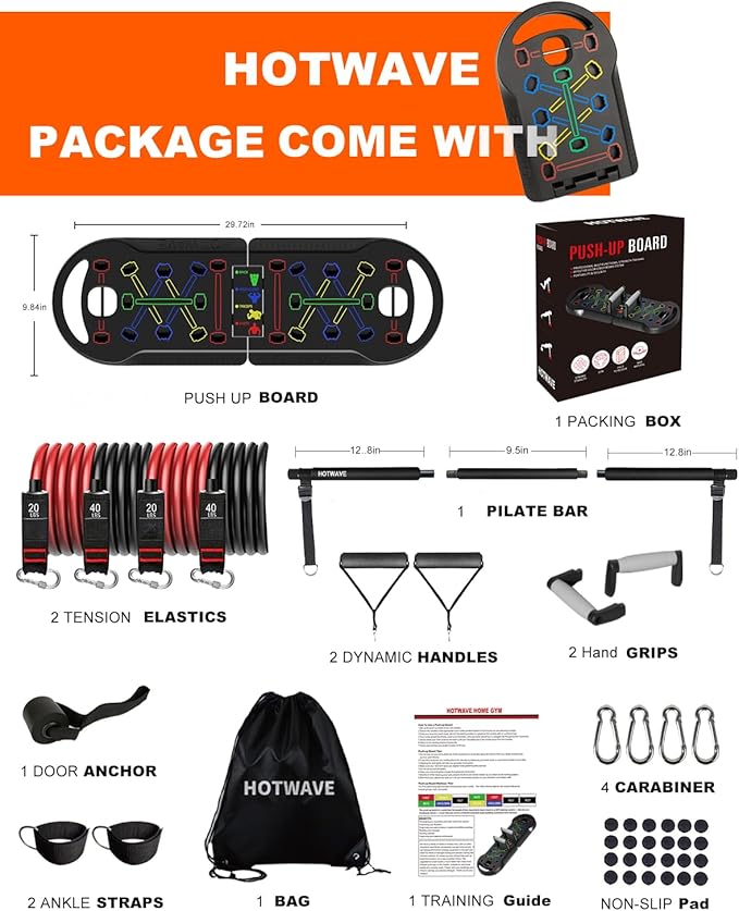 HOTWAVE Push Up Board Fitness, Portable Foldable 20 in 1 Push Up Bar at Home Gym, Pushup Handles for Floor. Professional Strength Training Equipment For Man and Women,Patent Pending
