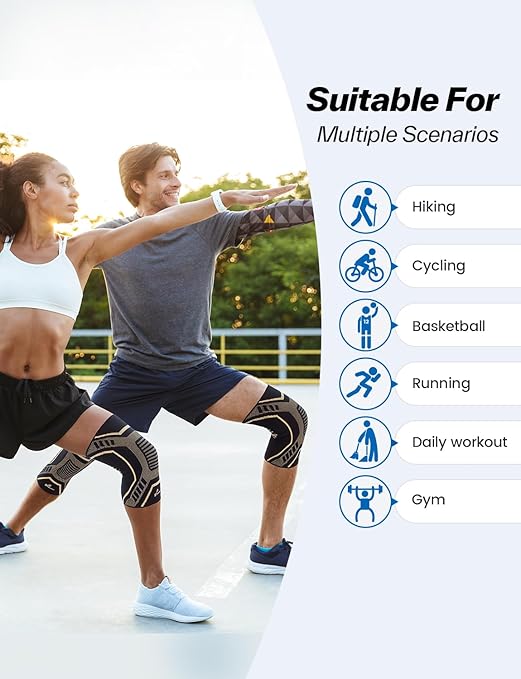Sportneer Knee Brace with Dual Side Stabilizers – Maximum Support Compression Knee Sleeve for Men & Women, Anti-Slip Knee Support for Running, Workout, Arthritis, ACL & Pain Relief (Black-Copper, Small(14.5"-16.5"))