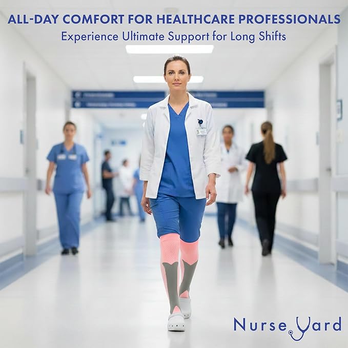 Nurse Yard Compression Socks for Nurses - Women & Men - 20-30mmHg Graduated Compression, Zero-Toe Compression, For Medical Staff, Nursing, Athletic Support Such As Running, Cycling, Hiking - 1 Pair