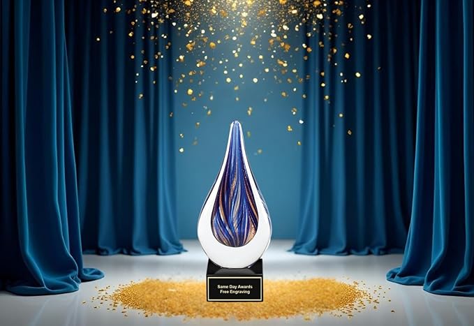 Hand-Blown Art Glass Award – Custom Engraved Elegant Award for Corporate, Sports Retirement Volunteer Recognition Leadership Personal Milestones Employee Gifts
