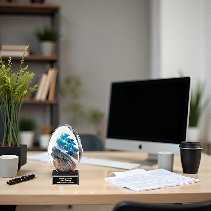 Hand-Blown Art Glass Award – Custom Engraved Elegant Award for Corporate, Sports Retirement Volunteer Recognition Leadership Personal Milestones Employee Gifts