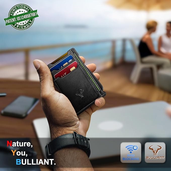 BULLIANT Men Wallet-Slim Money Clip Wallet Metal Card Case With Pop up Access 9 Cards RFID Blocking Pocket Fit