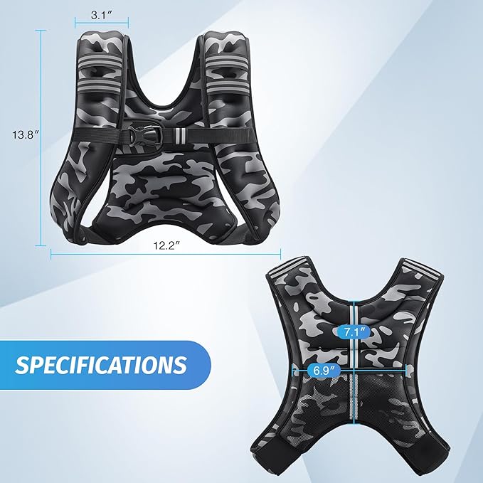 ZELUS Weighted Vest, 6lb/8lb/12lb/16lb/20lb/25lb/30lb Weight Vest with Reflective Stripe for Workout, Strength Training, Running, Fitness, Muscle Building, Weight Loss, Weightlifting