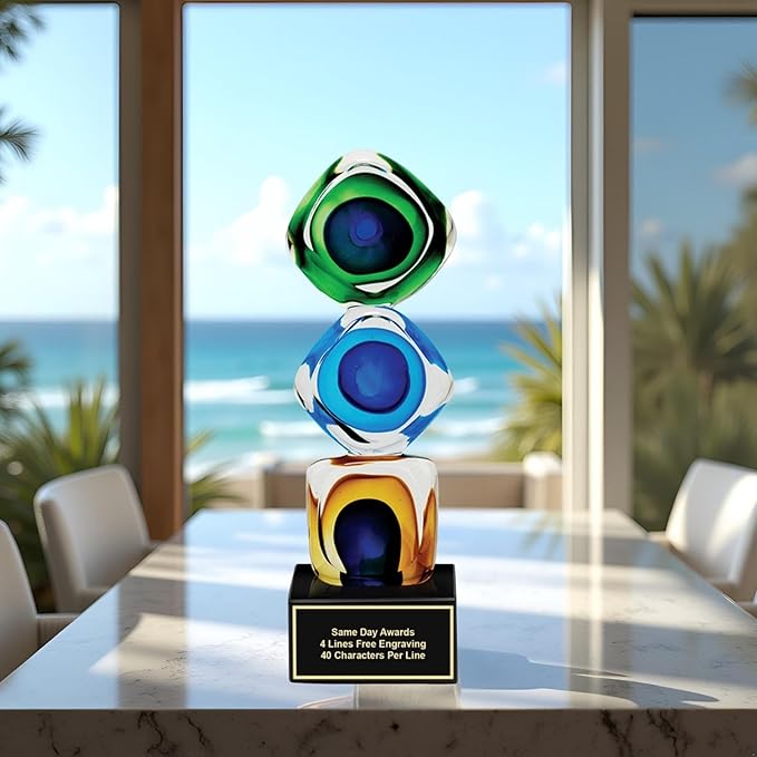 Hand-Blown Art Glass Award – Custom Engraved Elegant Award for Corporate, Sports Retirement Volunteer Recognition Leadership Personal Milestones Employee Gifts