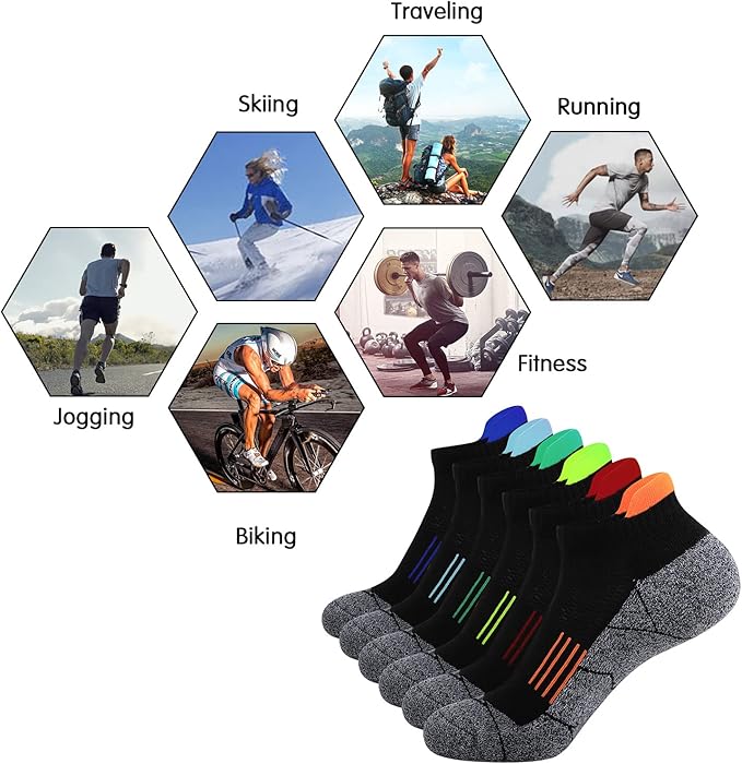 JOYNÉE Mens Ankle Athletic Low Cut Socks Running Sports Cushioned Sock for Men 6 Pack