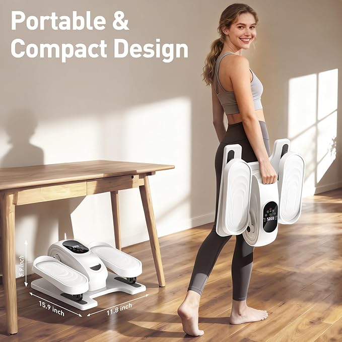 Under Desk Elliptical Exercise Machine, Electric Ellipse Leg Exerciser as Seen on TV, 15 Speeds Foot Exerciser While Sitting for Seniors, Portable Seated Pedal Exerciser for Home Office