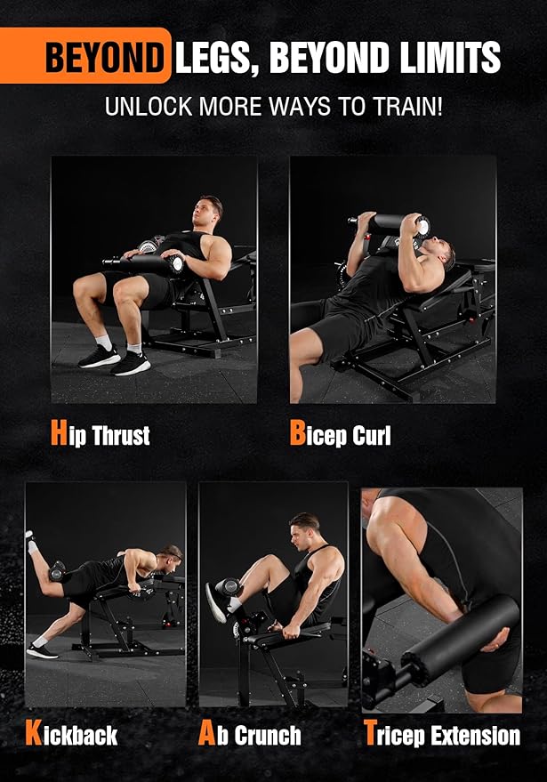 Mikolo Leg Extension and Curl Machine, Adjustable Leg Curl Machine, Seated Leg Extension and Lying Curl Machine for Home Gym, Leg Workout Equipment with Cable System