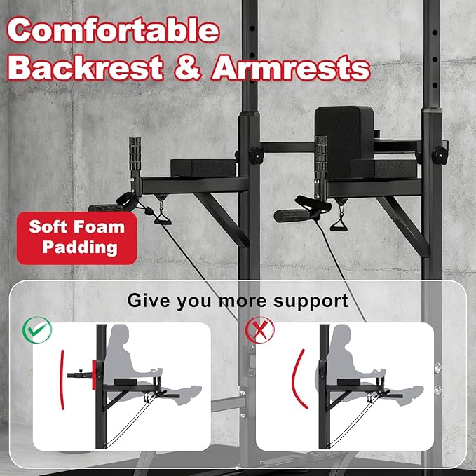 Pull Up Bar Power Tower Dip Station, Adjustable Strength Training Equipment for Home Gym Workout, Multi-Function Pull Up and Dip Bar