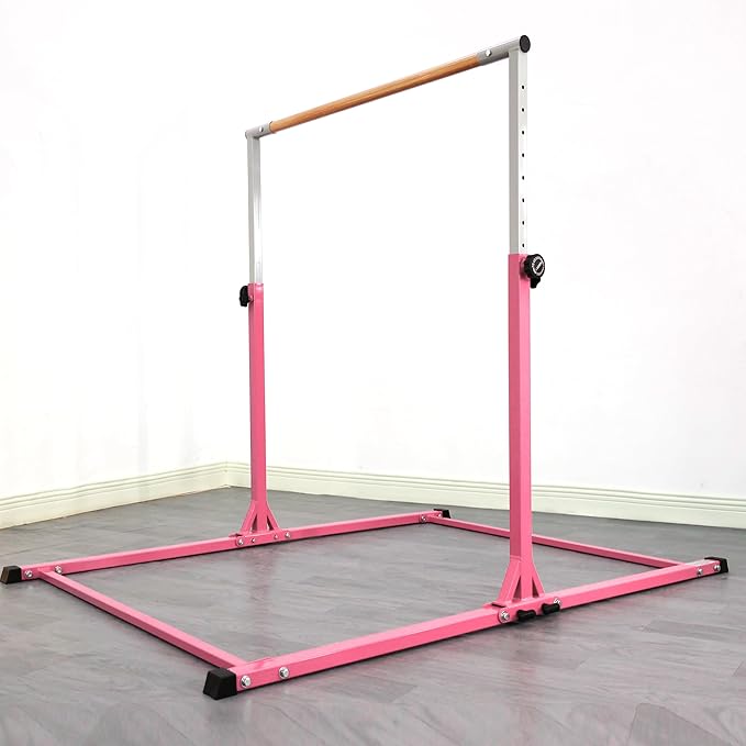 Foldable Gymnastic Bar for Kids Ages 3-20,5FT/6FT Horizontal Bar Base Length,Height Adjustable Kids Training Bar for Gymnastics,Gymnastics Equipment for Home Clubs