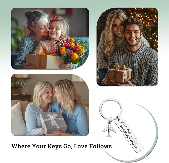 Flight Attendant Gifts Keychain for Women Men Airplane Keychain Pilot Gifts, Aviation Travel Essentials for Travelers, Safe Travels Keychains for Flight Crew, Airplane Lover Gift