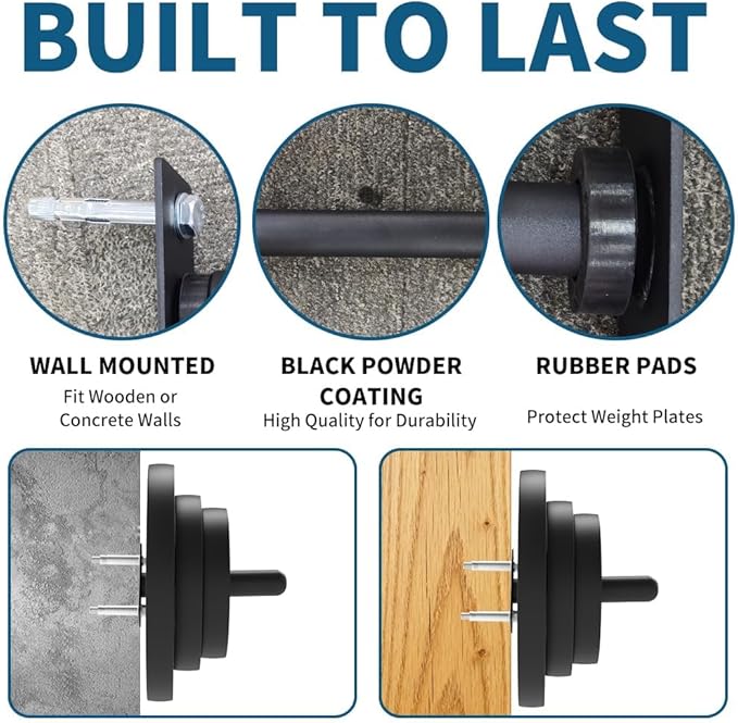 Wall Mounted Weight Plate Holder,Steel Bumper Plate Storage Rack with Screws and Thick Pad, Space Saving Holder for Home Gym,Max Weight Capacity 300 LBS