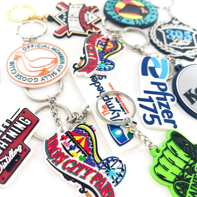 50 Pack Custom Keychains in Bulk with Company Logo or Text 3D PVC Rubber Key Tag Ring Promotional Items for Event