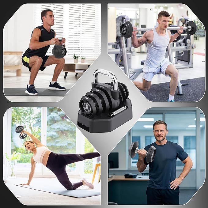 Tepemccu 4-in-1 Adjustable Kettlebell, 5.88-45lbs Kettlebells Weight Set, Adjustable Weight Kettlebell Used as Dumbbell, Barbell for Home Gym Full Body Workout